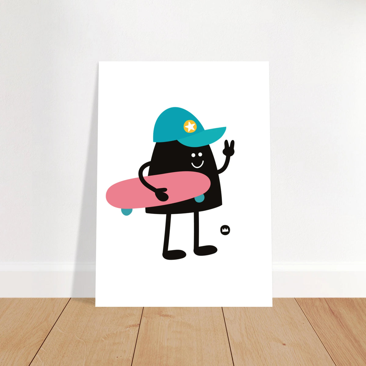 Affiche et carte pour décoration de chambre d'enfant représentant un personnage cool avec une casquette et un skate